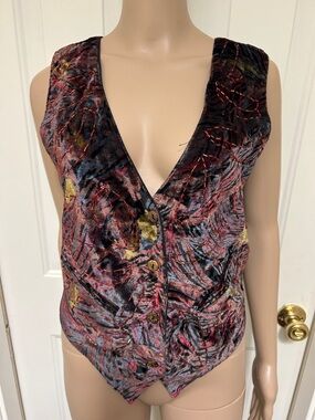 Vintage 90’s Velvet V-Neck Beaded Rich Multicolor Vest Small
